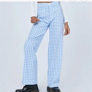 NWOT Princess Polly Soft Checkered Gingham Check Flare blue/white pants Size 4